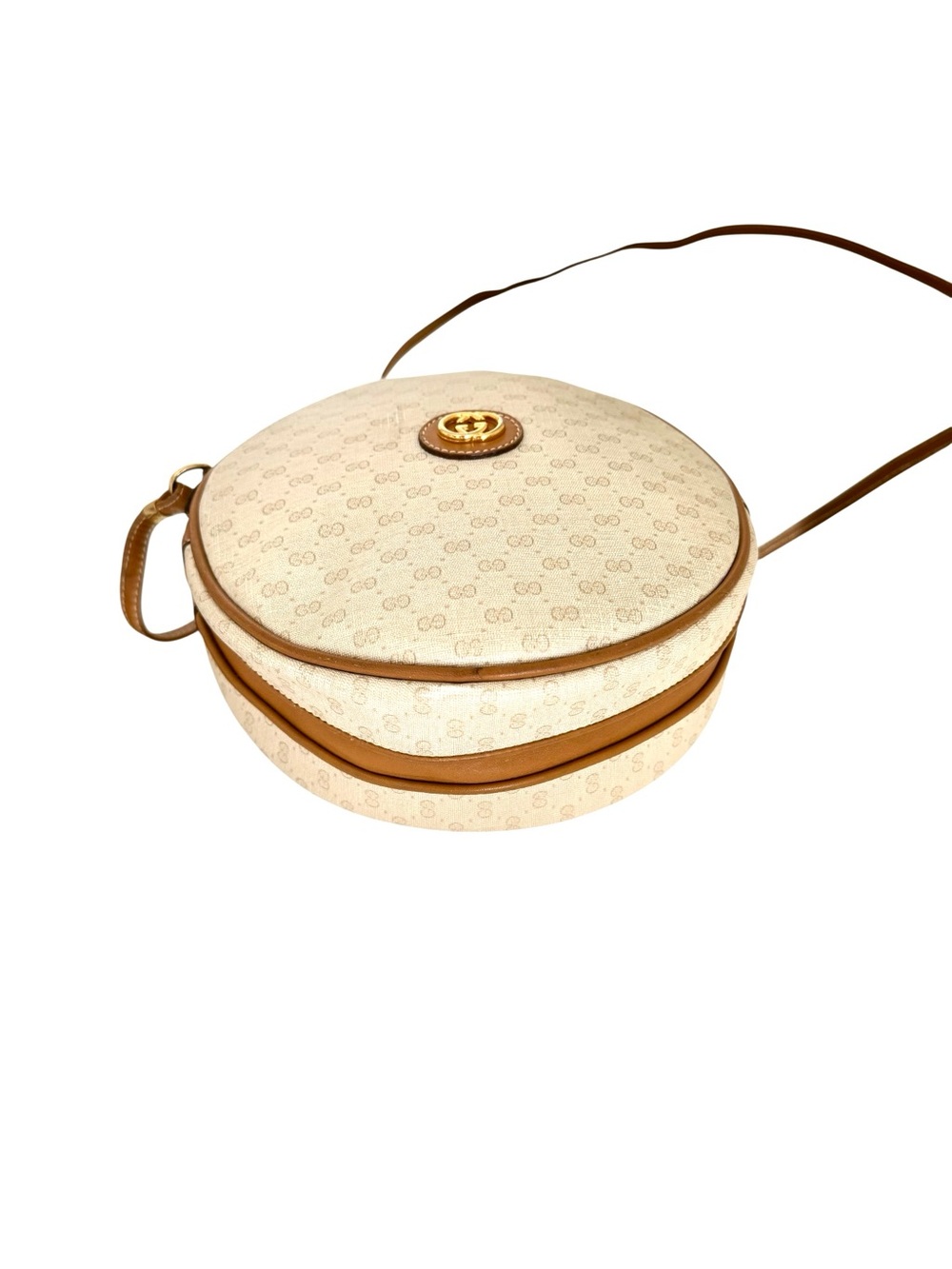 GUCCI Micro GG Supreme Crossbody Vintage Round Canteen Cream Shoulder Bag - Picture 12 of 16